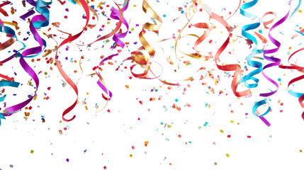 Colorful streamers and confetti create a festive atmosphere for celebrations and parties.