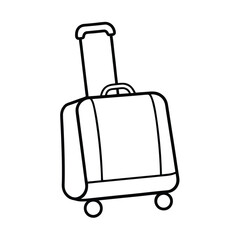 Continuous line art icon a rolling suitcase with handle luggage travel