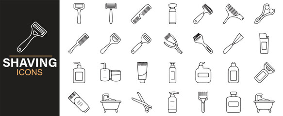 Stylized Icons of Razors, Shaving Cream, and Personal Care Products for Design
