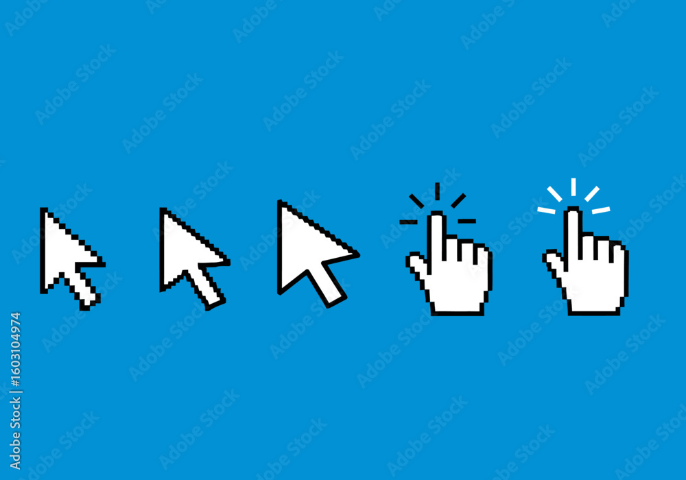 Aufkleber a collection of digital cursor icons representing user interface interaction and navigation through 