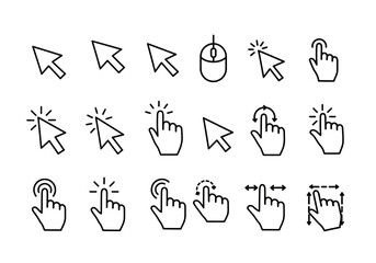 Collection of Cursor Icons Demonstrating Various Pointer Actions and Computer Interaction Symbols