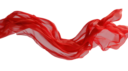 Flowing red fabric on a white isolated background, showcasing movement and elegance.