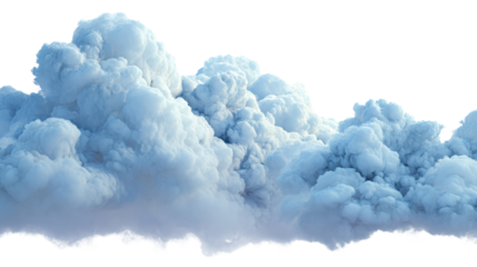 Fluffy white clouds with soft blue hues against a transparent background.