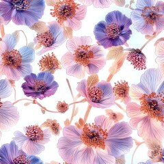 Delicate floral pattern with pastel blossoms.
