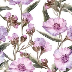 Delicate, artistic floral pattern featuring detailed blossoms and foliage.