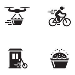 Fototapeta premium Delivery methods icons drone bike scooter and food bowl