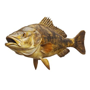Intricate carving of a large mouth bass fish art on a Transparent Background