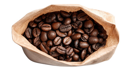 Fototapeta premium Freshly roasted coffee beans in a brown paper bag, perfect for brewing a rich cup of coffee.