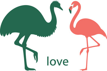Fototapeta premium Flamingo and emu love illustration vector graphic design for print media