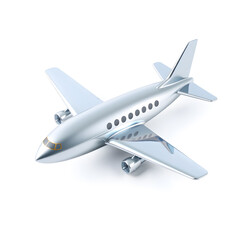 Airplane, isometric 3D illustration, metallic material, soft reflections, white background. Generative AI