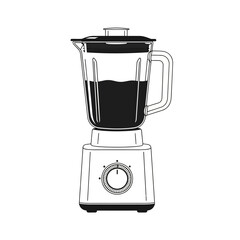 A detailed sketch of a vintage style electric blender with a glass jar filled with dark liquid on a white background