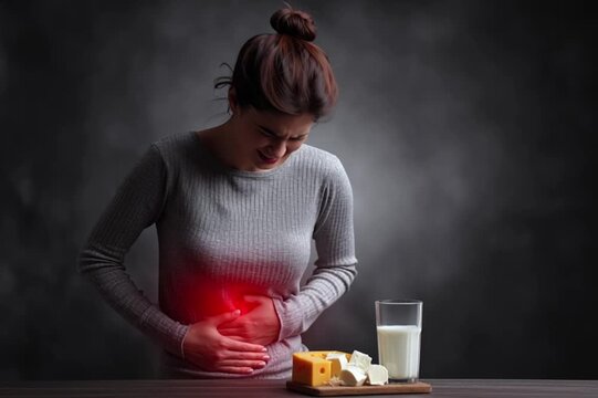 girl with stomach pain due to lactose intolerance