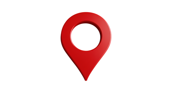 Red location pin on a white isolated background, perfect for map and navigation themes.
