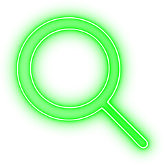 Neon green search icon glowing magnifying glass