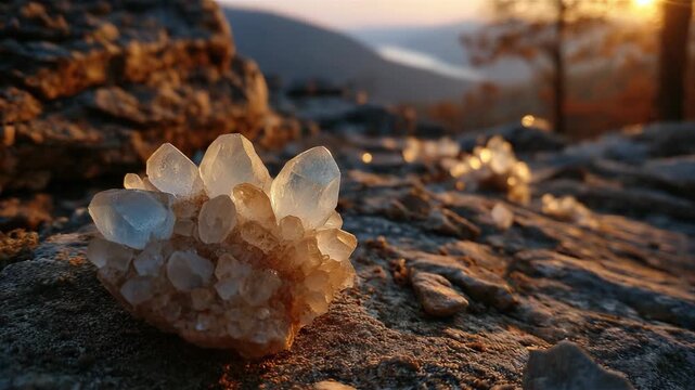 white quart crystal on nature rock ground  