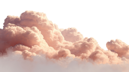 Soft, fluffy clouds in pastel pink hue against a white isolated background, perfect for dreamy designs.