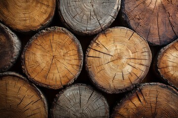 Naklejka premium Close-up of stacked wooden logs showing unique circular patterns and textures