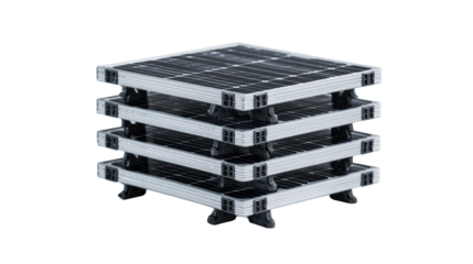 Stacked solar panels on a white isolated background.