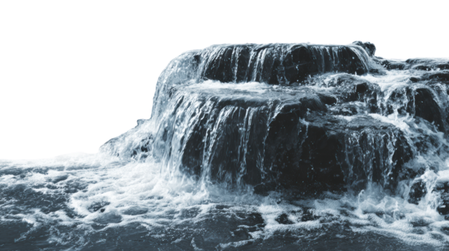 Water cascading down a rocky waterfall, creating a serene and natural atmosphere, perfect for relaxation.