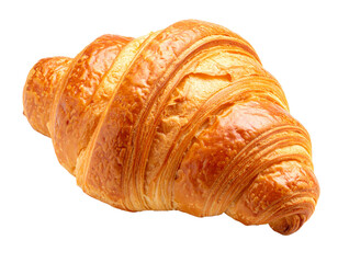 A golden-brown buttered croissant, flaky and inviting, isolated on a white background, perfect for breakfast.