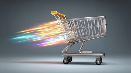 A shopping cart moving at high speed.