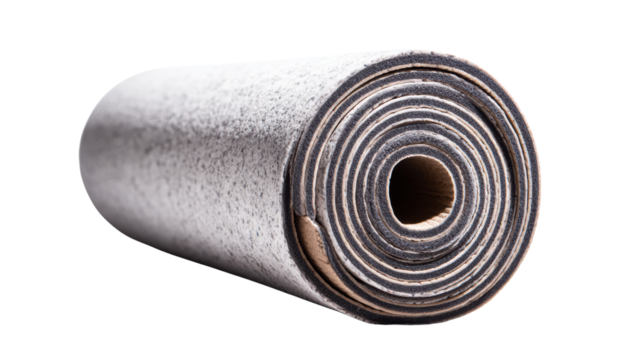 Yoga mat rolled up, ready for exercise, isolated on white background.