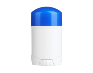 A classic white and blue deodorant stick, isolated on a white background, symbolizing personal freshness.