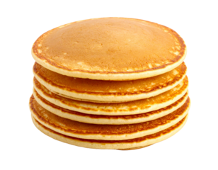 A stack of golden pancakes, inviting and fluffy, isolated on a white background, ideal for breakfast menus.