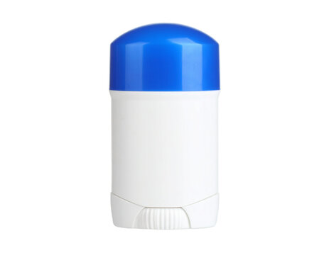 A classic white and blue deodorant stick, isolated on a white background, symbolizing personal freshness.