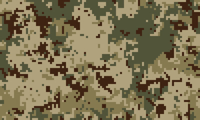 Abstract digital camouflage pattern in earthy tones.  Perfect for backgrounds, textures, or militarythemed designs.