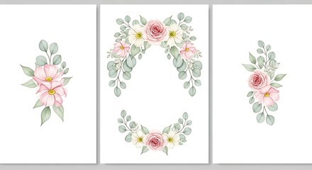 Elegant Floral Watercolor Design with Roses and Eucalyptus for Wedding Invitations and Greeting Cards with Space for Text and Creative Projects
