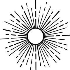 Fototapeta premium Illustration of a sunburst design with a central circle and radiating black lines
