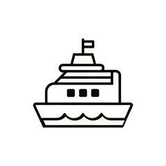 Simple outline illustration of a boat with a flag isolated on white background