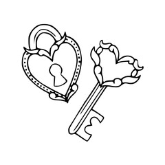 heart lock and key - love and security vector