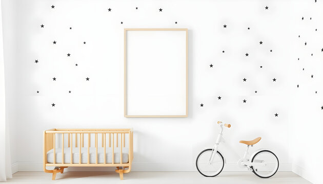 Stylish nursery decor with bicycle and star wall art modern interior minimalist style bright space