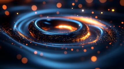 Abstract swirling design with vibrant colors and particles.