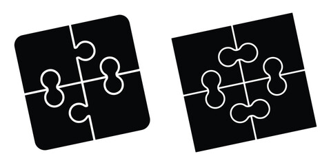 Strategy Puzzle Icon – Black Vector Jigsaw Pieces Symbol for Teamwork, Planning, and Solutions