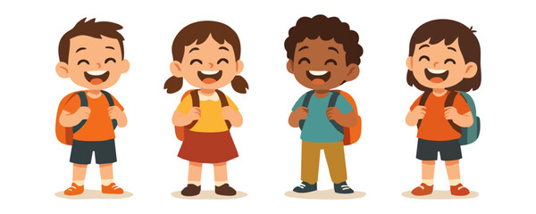 Happy kids cheerful boy girl cute smiling child vector illustration cartoon design for template poster flyer background lifestyle portrait childhood school learning concept