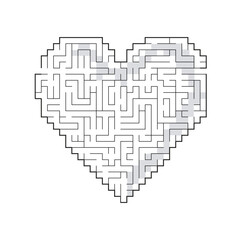 Complex maze puzzle game (high level of difficulty). Heart as a labyrinth No.3. Puzzle for St. Valentine Day (14 February). Vector illustration EPS 10