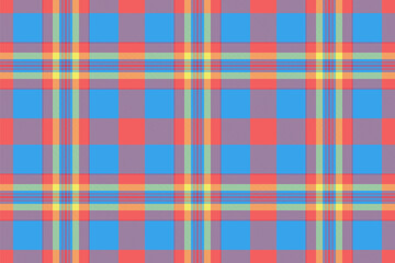 Art seamless background plaid, shop fabric texture check. Household vector pattern textile tartan in red and cyan colors.