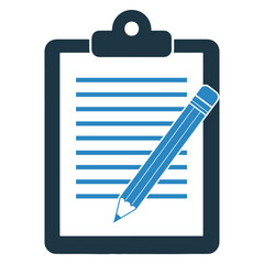 Content Writing Icon – Blue Pencil and Clipboard Vector Symbol for Notes, Documents, and Forms