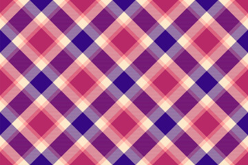Vibrant diagonal plaid pattern in pink, purple, and cream.  Perfect for textile design, fashion, website backgrounds, or scrapbooking.