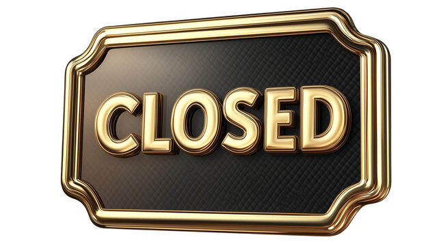 3D "CLOSED" sign with metallic text and a subtle shadow, giving it a sleek and modern look, isolated on a transparent background
