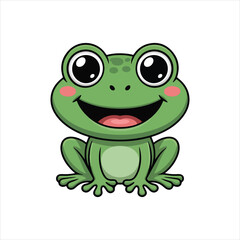Obraz premium Cute cartoon green frog with big eyes and open mouth smiling animal