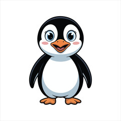 Obraz premium Cute cartoon penguin with big blue eyes and orange beak smiling animal bird 1