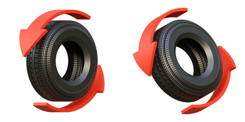 Set of arrow around tyres on isolated background. Red arrow around car wheel isolated. © HalukYakup