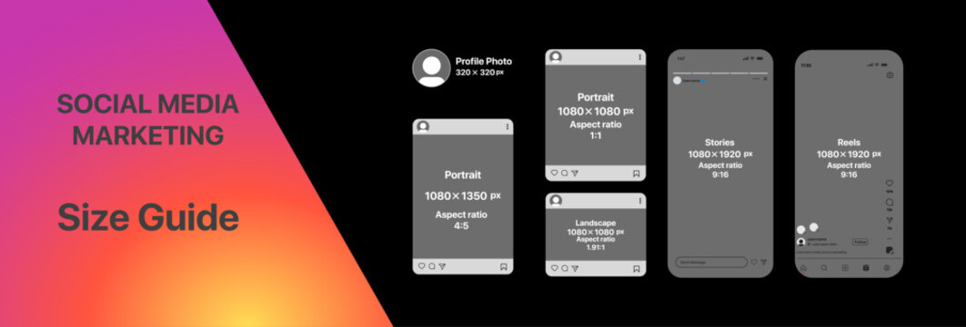 Instagram Business Social Media Marketing Layouts. Safe Zone and Size Guide for post content.
