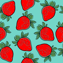 strawberry seamless pattern. Cute hand drawn strawberries on a white background. Doodle fruit outline. Hand-drawn seamless pattern for textiles and cards.