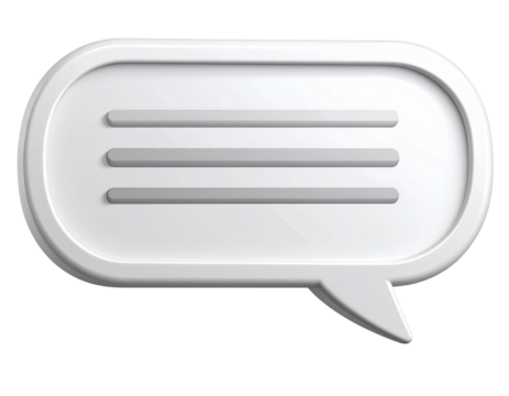 3D Speech Bubble Icon with Soft Shadows and Text Lines, Angled View, Isolated PNG