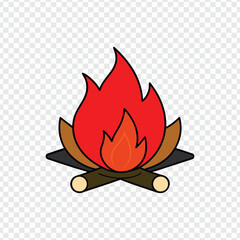 Cartoon Campfire with Flames and Logs